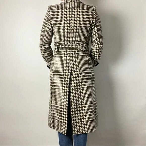 J.Crew Wool Blend Houndstooth Check Belted Wrap Trench Coat Classic 8 - Picture 7 of 16